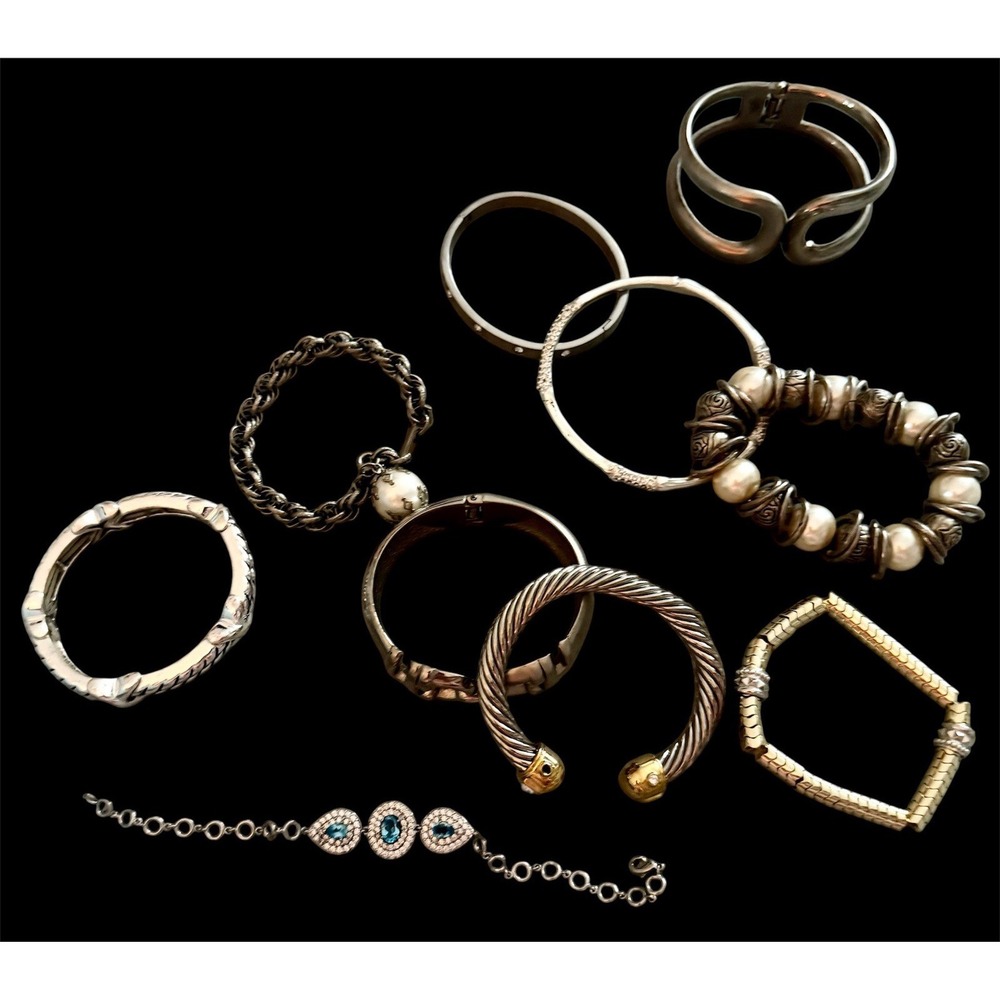 Lot Of 9 Vintage Modern Bangle Clamper Hinged Bracelets Celebrity Twisted X's